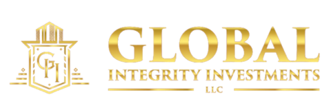 Logo for Global Integrity Investments LLC in gold lettering, accompanied by a gold shield emblem with the initials "GI" on the left.