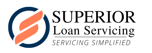 Logo for Superior Loan Servicing featuring an abstract orange and blue design, with the tagline "Servicing Simplified" below the company name.