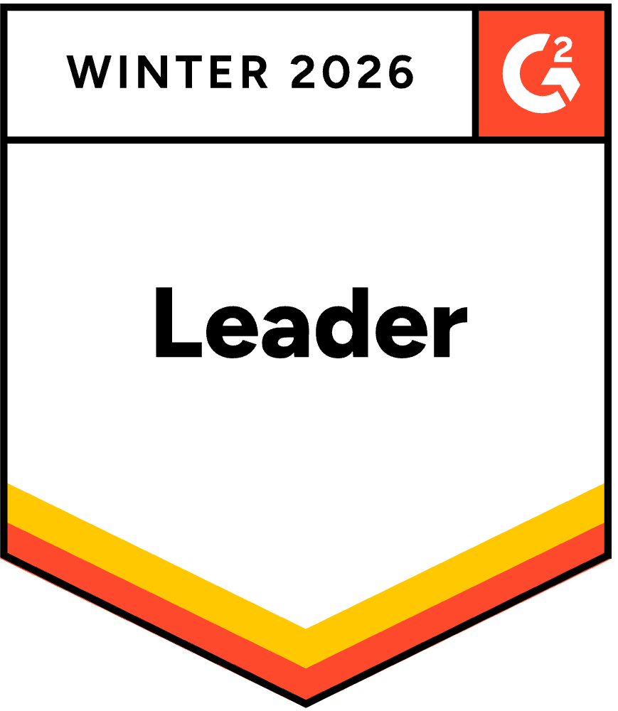 G2 badge displaying "Winter 2026 Leader" with a red and orange border at the bottom.