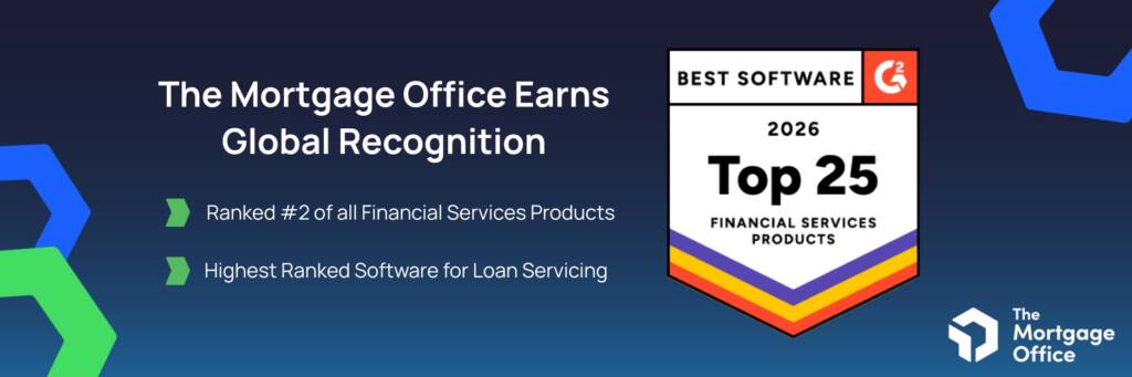 The Mortgage Office’s G2 2026 Top 25 ranking, highlighting its position as #2 in financial services and top-ranked for loan servicing.