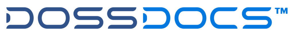 Logo displaying the word "DOSSDOCS" in stylized blue and light blue capital letters, with a trademark symbol next to it.