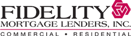 Fidelity Mortgage Lenders, Inc. logo with text "Commercial • Residential" and a red geometric symbol on the right.