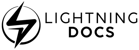 Logo with a stylized lightning bolt inside a circle to the left of the text "LIGHTNING DOCS" in bold, modern font.