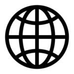 Black globe icon with horizontal and vertical lines on a light gray background, representing the concept of the internet or global connectivity.