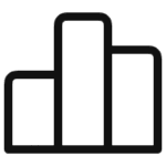 Simple black outline of a three-bar histogram on a light gray background, with the middle bar being the tallest.