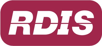 White capital letters "RDIS" on a rounded maroon rectangle background.