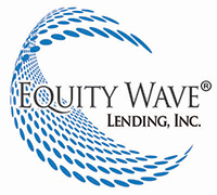 Equity Wave Lending, Inc. logo with blue wave made of dots curving around the company name in black text on a white background.